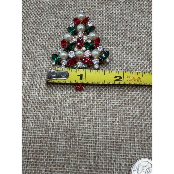 Vintage Eisenberg Ice Christmas Tree Brooch Rhinestones & Faux Pearls Signed - Picture 7 of 8